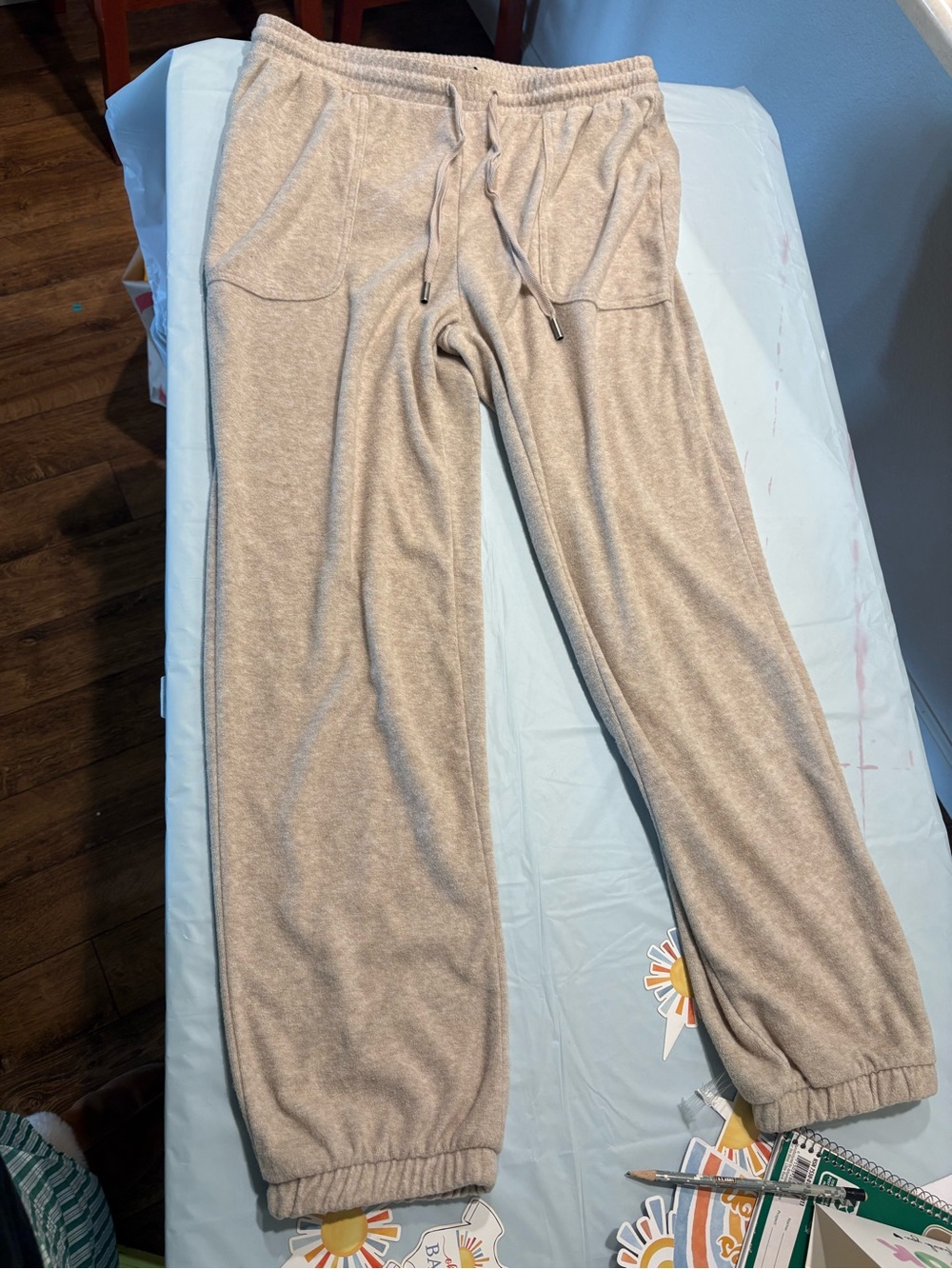 BearPaw Beige Drawstring Cozy Jogger Pants